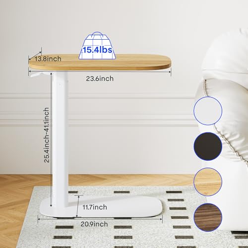 FLEXISPOT Adjustable C Table with Wheels, Mobile Snack Side End Table Sofa Couch Bedside Table Laptop Cart TV Tray Night Stand Small Space Side Table(23.6" W x 13.8" D,Maple)
