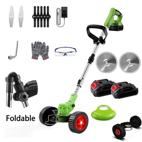 Cordless Garden Strimmers,Electric Cordless 21v Grass Strimmer with 2 X 2000mAh Battery, Adjustable Metal Blades,Garden Trimmer Telescopic Lightweight with Roller for Gardens,Park Lawns - Image 2