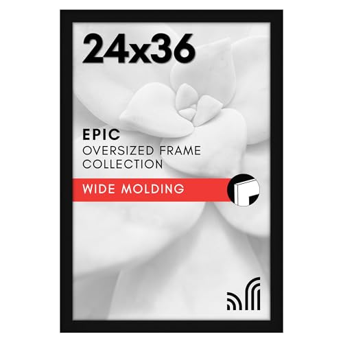 Americanflat 24x36 Poster Frame with Polished Plexiglass - Black Picture Frame - Wide Photo Frames Made of Engineered Wood for Vertical or Horizontal Wall Display - Epic Collection - Black by Americanflat - Used condition - US$36.40