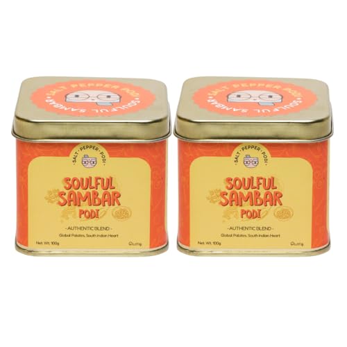 Salt Pepper Podi Soulful Sambar Podi | Authentic South Indian Sambar Masala Powder | Made with Handpicked Ingredients | No Added Preservatives |Tin 100g Each (Pack of 2)