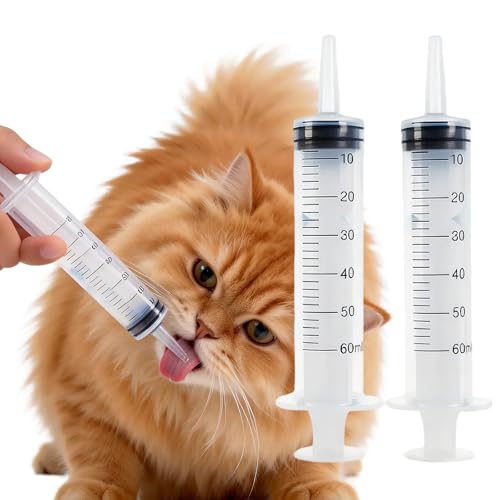 3-Pack 60ml Plastic Pet Feeding Syringes - Disposable Liquid Dispenser with Catheter Tip Cap for Dogs Cats Small Animals - Oral Medication Water Nutrition Supplement Syringe (No Needle)