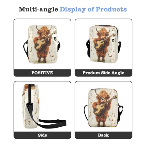 mens messenger bag Shoulder Bag Cross Body Purse Adjustable Strap for work work - Cute Highland Cow Music4