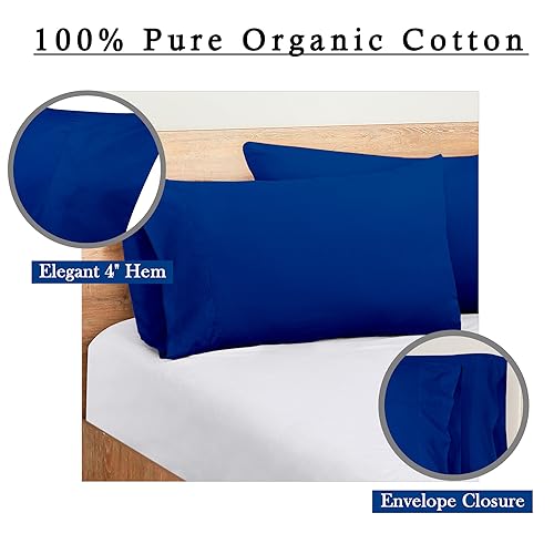 Image of ROYALE LINENS 300 Thread Count 100% Long Staple Combed Cotton Pillowcases Set of 2 - Ultra Soft - Standard Bed Pillow Cover - 20 inchx26 inch - Breathable, Cool & Crisp Percale Pillow Cases (Std, Dark Navy)