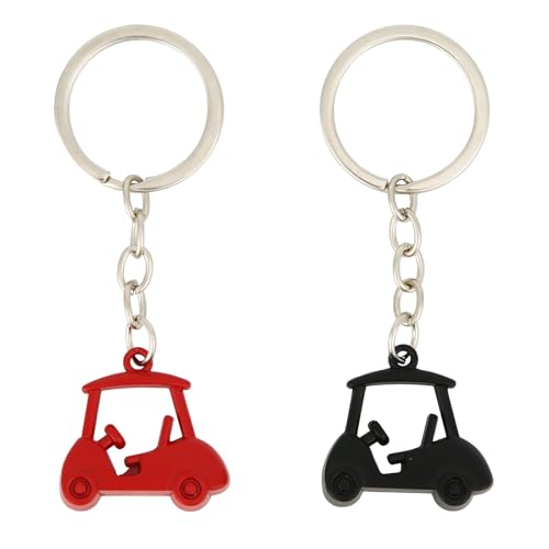Mikovivi 2Pcs Golf Cart Keychains, Stylish Zinc Alloy Key Ring Golf Themed Key Holder Perfect Souvenir For Players And Fans (Black, Red)