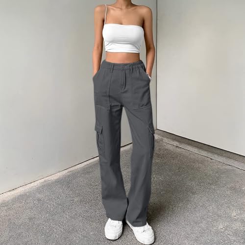 Image of Lepunuo Cargo Pants for Women High Waisted Casual Pants Baggy Stretchy Wide Leg Y2K Streetwear with 6 Pockets