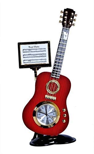 MJ Ragav Guitar Shape Analog Table Clock with Single Pen Stand and Photo Frame for Office, Home, Etc. (Best for Gift Returns)
