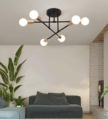Home-Neat Pendente Lustre Moderno Sputnik E27 6 Lâmpadas para Sala De Estar (Ouro-Preto)