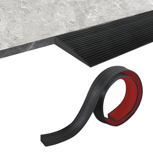 Rampe de Seuil, Rampe Trottoir en Caoutchouc, Capacité de Charge 800 kg, Seuil de Porte Adhesif, pour Fauteuils Roulants, Rollators, Scooters Electriques (Noir, 90x8x2,5cm)