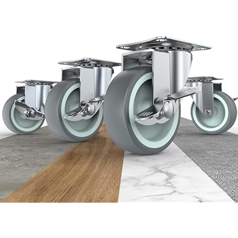 HOLKIE 3 inch Swivel Caster with Side Brakes TPR Caster Wheels for Workbench Furniture or Other Equipments Load Capacity 500LBS (Set of 4) Cover