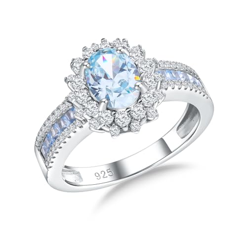 Oval Luxury Stunning Gemstone Engagement Ring, 925 Sterling Silver Cocktail Ring Janaury to December Birthstone Halo Rings for Women, Size 6 to 10