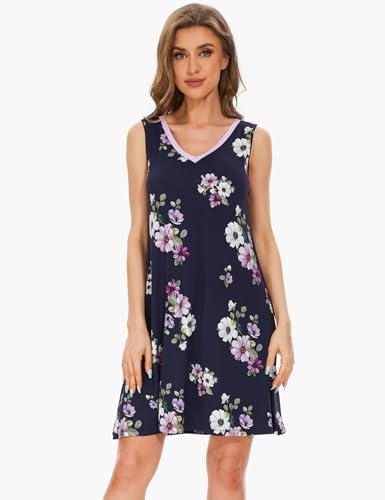 Image of GYS Cooling Bamboo Viscose Nightgowns for Women, Lightweight Sleeveless V Neck Sleep Shirt for Hot Sleepers, Soft Night dress
