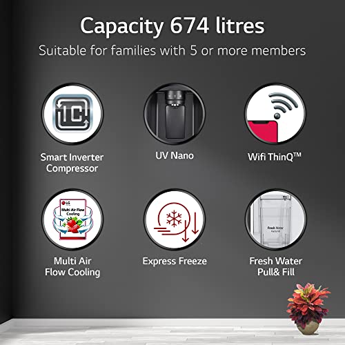 Image of LG 674 L Frost-Free Smart Inverter Compressor Wi-Fi Side-By-Side Refrigerator Appliance (GC-L257SL4L, Platinum Silver III, DoorCooling+, Hygiene Fresh+, Water and Ice Dispenser, 2022 Model)