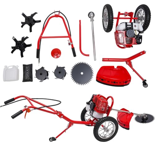 ZBXGJKSY 2-Stroke Gas Powered Lawn Mower, 49CC Hand-Push Weeder 2-in-1 Walk Behind String Trimmer Cutting Width 28 Cm/11.02 Inch Gas Powered Brush Cutter with Diaphragm Type Carburetor Air-Cooled