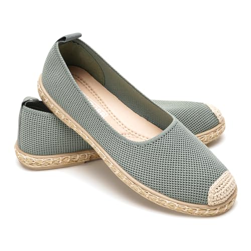 GLAMORA Bailarinas Mujer Esparto Zapatos Planos de Punto Transpirable Manoletinas Mujer Suela Goma con Borde Estilo Alpargata Merceditas Cómodas Ligeras Calzado Verano Mujer Slip On green 39