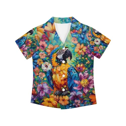 Image of PinUp Angel Funky Casual Hawaiian Shirt Kids Boys Girls Art Oil Painting Animal Pattern Short Sleeve Unisex Beach Shirt