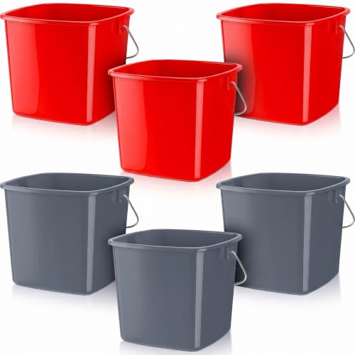 Image of Zhehao 6 Pcs 3 Quart Bucket for Cleaning Small Sanitizer Bucket for Restaurant Square Plastic Pail with Handles for Home, Offices, Commercial Use, Food Service(Red,Gray)