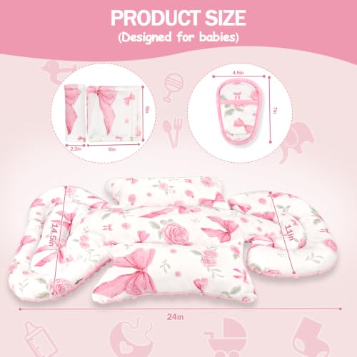 Image of Infant Car Seat Insert Boy Girl, 3 in 1 Newborn Carseat Insert with Strap Pads, Car Seat Head Support for Baby Strollers, Swings, and Bouncers, Comfortable and Machine Washable, Pink Rose