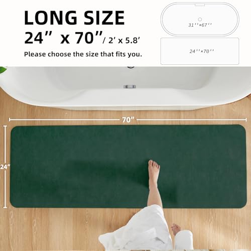 Bathroom Mat Quick Dry, Bathroom Rugs Non Slip Washable Thin Absorbent Bath Mat Fits Under Door Bathroom Floor Mat Perfect for Bath, Shower, or Sink 24"x70" Dark Green