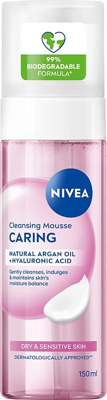 NIVEA Pielęgnująca Pianka do oczyszczania twarzy – olejek arganowy, kwas hialuronowy, delikatne oczyszczanie i nawilżenie – 150 ml