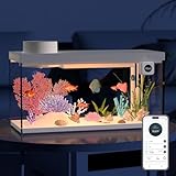 Smart Fish Tank Aquarium Kit with APP Control and Auto Feeder - 1.5 Gal Fish Tank Multi-Layer Filtration System Silent Pump & UHD Glass - 16 Million DIY Colors Includes Mini Magnetic Scrubber Scraper