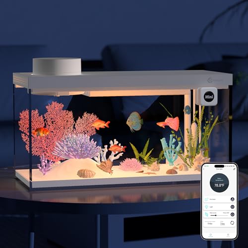 Smart Fish Tank Aquarium Kit with APP Control and Auto Feeder - 1.5 Gal Fish Tank Multi-Layer Filtration System Silent Pump & UHD Glass - 16 Million DIY Colors Includes Mini Magnetic Scrubber Scraper