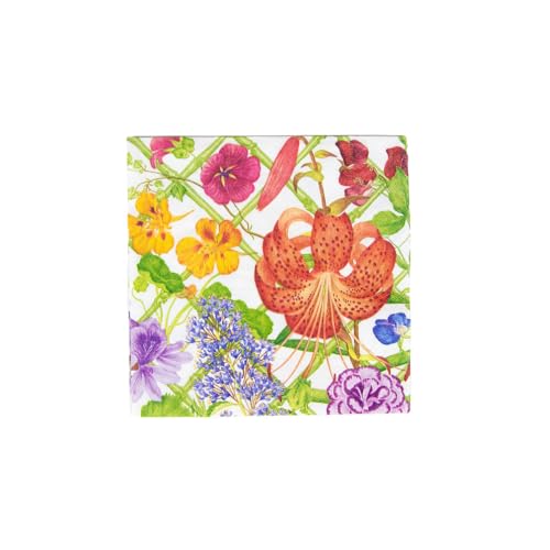 Caspari Servilletas con tacto de lino y diseño de enrejado floral