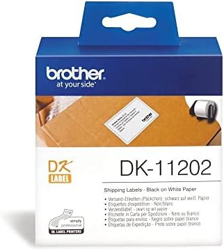 Brother DK-11202 Label Roll, Shipping Labels, Black on White, 300 Labels,  62 mm (W) x 100 mm (L), Brother Genuine Supplies