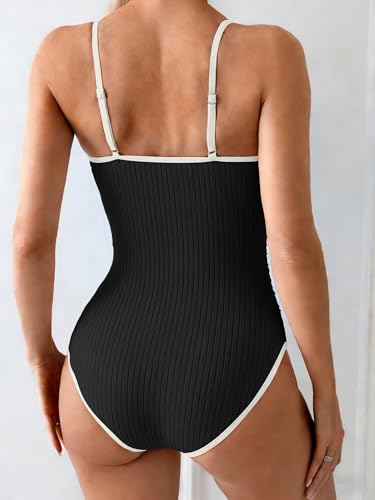 Image of Eomenie Women's One Piece Swimsuit Tummy Control Slimming Bathing Suit Color Block Spaghetti Strap 1 Piece Swim Suit Swimwear