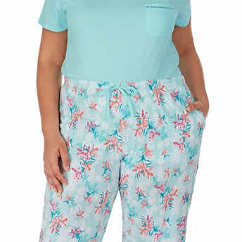 Image of Carole Hochman Women's 4-Piece 100% Cotton Pajama Set - V-Neck T-Shirt, Tank, Capri Pants & Shorts with Drawstring & Pockets