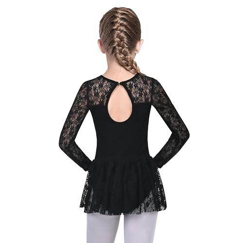 Sunny Fashion Girls Dress Basic Leotard Lace Long Sleeve Ballet Dance Gymnastic3