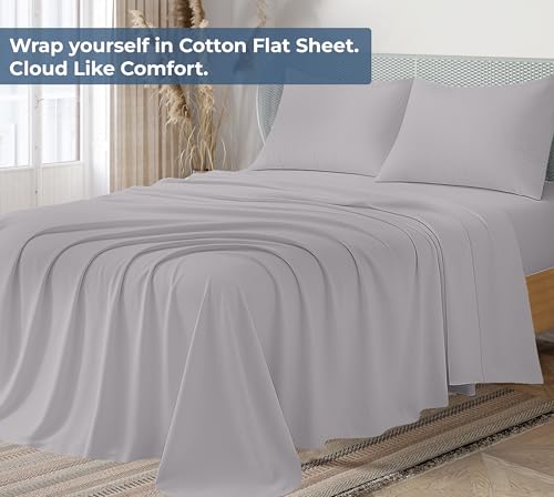 Image of Royale Linens 100% Organic Cotton Twin Flat Sheet Only - Super Soft - Percale Top Sheets - Twin Flat Sheet Sold Separately - Breathable, Cool & Crisp Sheets Only (66 inch x 96 inch, Silver)