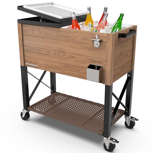 Permasteel 80 Quart Party Cooler, Rolling Ice Chest with Wheels and Handles for Indoor Outdoor Patio
