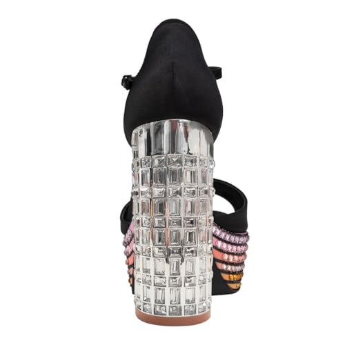 FSJ Women Metal Crystal Block Chunky Heel Platform Sandals Open Peep Toe Ankle Strap Buckle Pumps Wedding Party Dress Shoes Size 4-16 US3