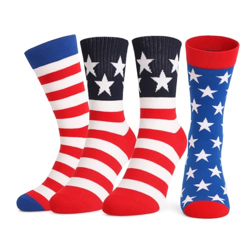 2 Packs Unisex Patriotic Socks USA Flag Stars & Stripes Crew, Breathable Moisture-Wicking for Men/Women, 4th July Casual/Athletic (One-Size)