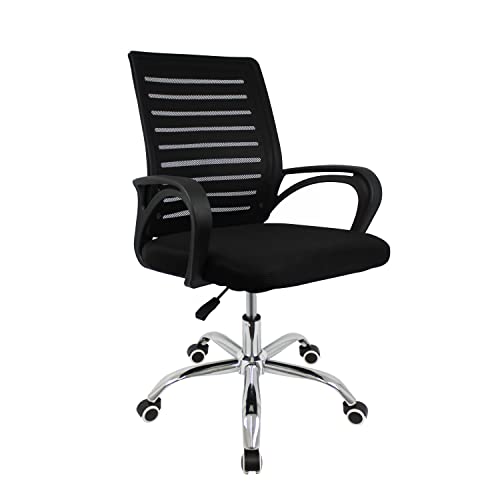 Cadeira De Escritório Giratória Home Office Encosto com Design Listrado em Malha Respirável Preta co