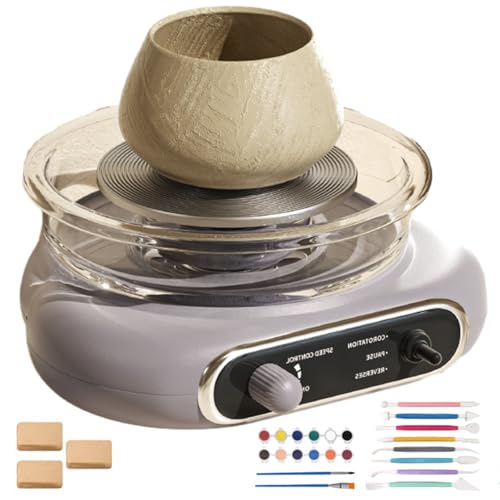 FAcoLL Mini Electric Pottery Wheel Ceramic Machine Pottery Forming Machine with Adjustable Speed & Pause Pedals Clay Modelling Tools DIY Pottery Kit for Kids Adults Beginners gray
