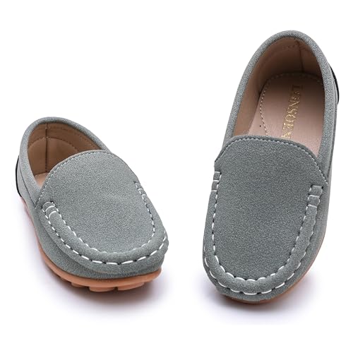 LONSOEN Toddler Little Kids Slip-On Loafers, Synthetic Suede Moccasin Driving Shoes, Non-Slip Rubber Outsole Lightweight Casual/Dress Boat Shoes for Boys & Girls