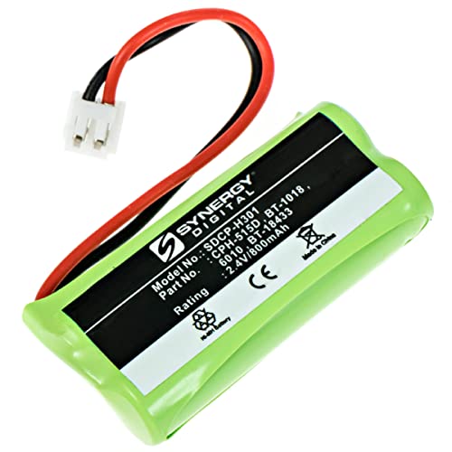 Synergy Digital Cordless Phone Battery, Compatible with GE 5-2734 Cordless Phone, (Ni-MH, 2.4V, 800 mAh) Ultra Hi-Capacity, Compatible with Uniden BT-1011, BT-1022, BT8001, BATT-6010, BT18 Battery