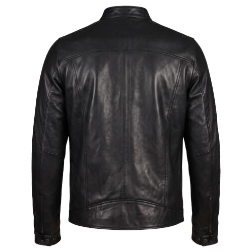 Image of Men Cafe Racer Motorcycle Style Solid Leather Jacket Slim Fit Motorcycle Brown Cafe Racer Leather Jacket