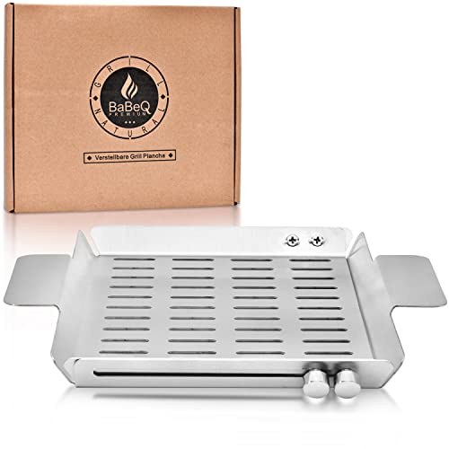 BABEQ - Verstellbarer Grillkorb bis auf 28 cm aus Edelstahl - Gemüsekorb für Fleisch, Fisch & Gemüse - BBQ Grillkörbe Grillschale & Grill Körbe Zubehör für Gasgrill, Elektrogrill, Kohlegrill, Backofen
