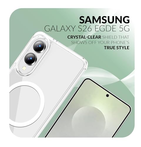 Image of ShieldTech Crystal Clear Mobile Phone Case Cover for Samsung Galaxy S26 Edge 5G with Screen Guard | Mag-Safe Compatible Shockproof TPU Transparent Back Cover Case for Samsung Galaxy S26 Edge