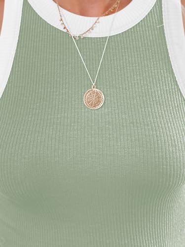 Image of siliteelon Womens Colorblock Racerback Crew Neck Casual Basic Ribbed Fitted Tank Top Sleeveless Camis