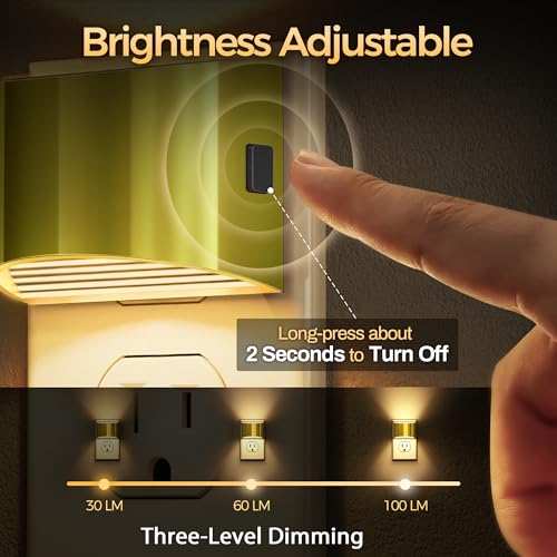 Image of DORESshop LED Night Light[2 Pack], Night Lights Plug into Wall, 3 Level Brightness Adjustable Plug in Night Light, Dusk to Dawn Sensor, Nightlights for Adults, Bedroom, Bathroom, 3000K, Golden Cover