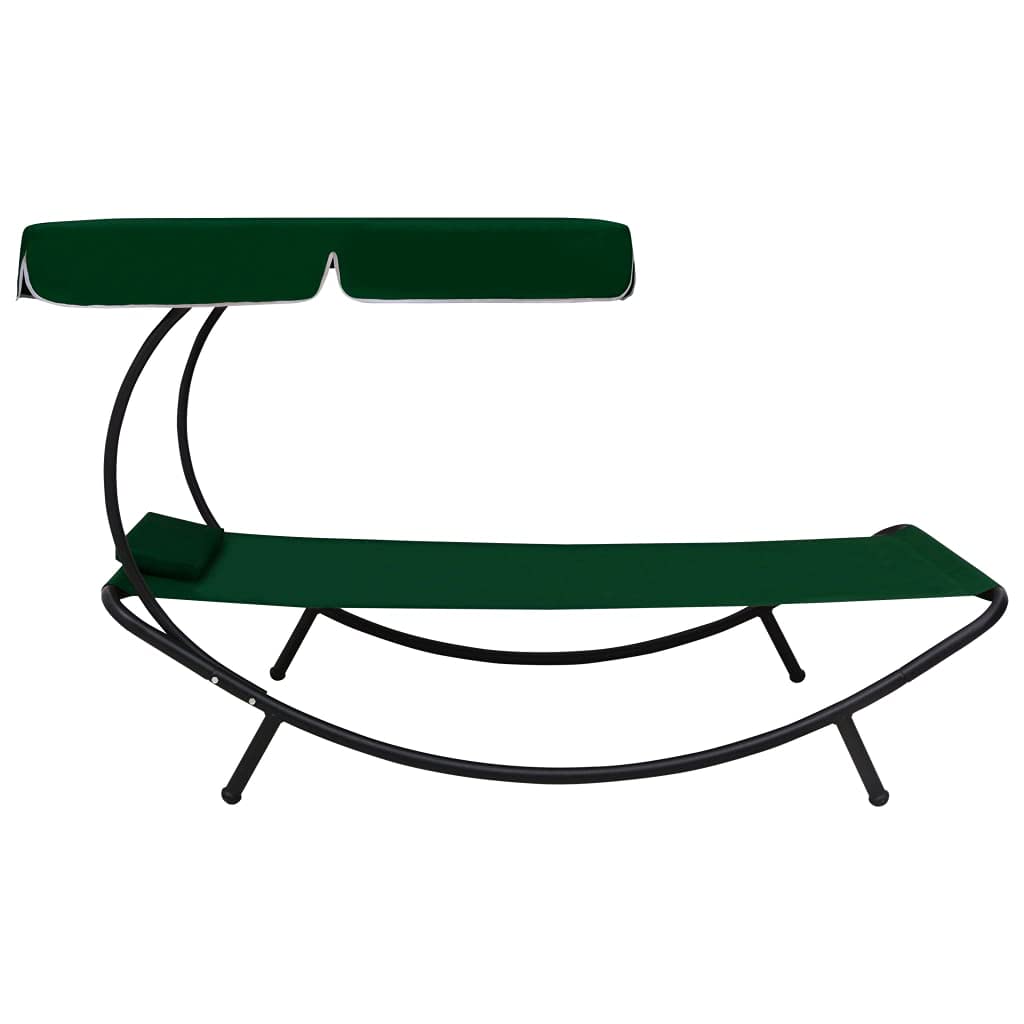 Lettino prendisole con tettuccio parasole, cuscino da giardino, verde, 200 x 90 cm | Comoda sdraio da giardino con tettuccio parasole regolabile e cuscino per terrazza, balcone e giardino all'aperto.