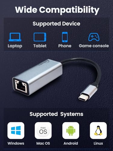 Image of ethernet to USB c Network Adapter with gigabit,Ideal ubsc ethernet Adapter for MacBook Air,MacBook pro,for iPad 10th,Dell XPS,Chromebook,Surface