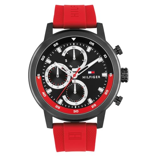 Image of Tommy Hilfiger Rocky Quartz Analog with Black Dial Red Silicone Strap Watch for Men - TH1792178