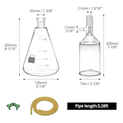 Image of QWORK Buchner Funnel Filtering Kit - Borosilicate Glass, 250ml Funnel & 1000ml Filter Bottle - 24 /29 Joint for Lab Research, Chemical Applications - Lab Vacuum Filtration Apparatus