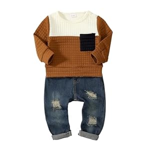 NZRVAWS Toddler Baby Boy Clothes Pullover Sweater Ripped Jean Sweatsuit Little Boy Outfit Fall Winter Clothing Set 6M-7T