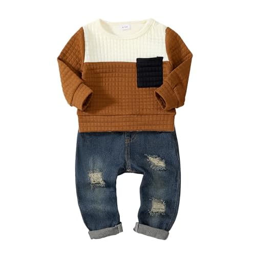NZRVAWS Toddler Baby Boy Clothes Pullover Sweater Ripped Jean Sweatsuit Little Boy Outfit Fall Winter Clothing Set 6M-7T