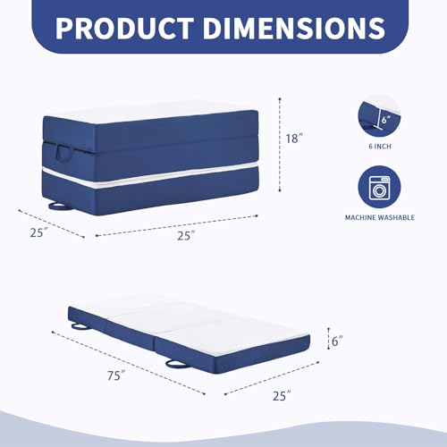 Image of Folding Mattress Single Size,6 inch Trifold Foldable Sofa for Camping,White